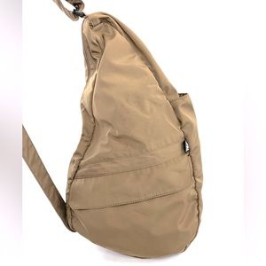 AmeriBag Brown Nylon Medium Sling Bag Backpack Flap Key Chain Travel Purse